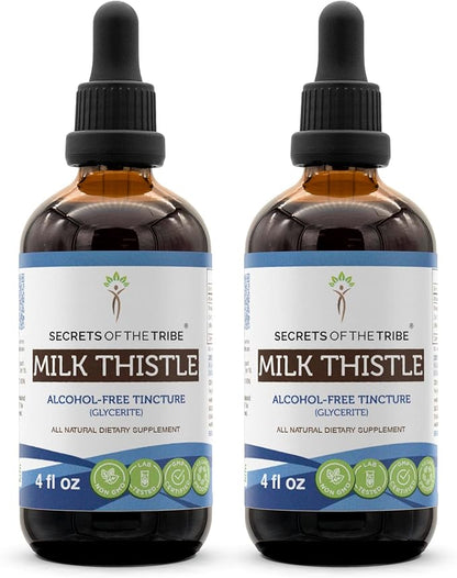 Secrets of the Tribe Milk Thistle Tincture Alcohol-Free Extract, High-Potency Herbal Drops, Tincture Made from Milk Thistle Silybum marianum Liver Health 2x4 oz