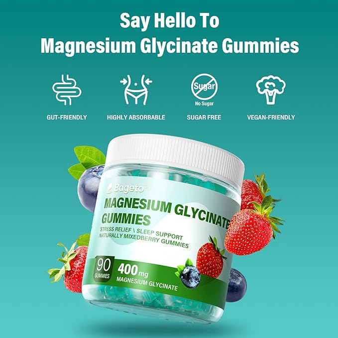 Magnesium Glycinate Gummies Sugar Free 90 for Adults & Kids,400mg Chewable Magnesium Gummies with 200mg L-Threonate,Ashwagandha,Vitamin D,B6,B12,Calcium for Sleep,Stress & Muscle,Relief,Mixed Berry