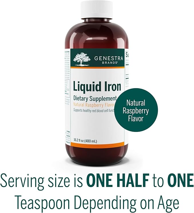 Genestra Brands Liquid Iron | Colloidal Mineral Supplement | Natural Raspberry Flavor | 16.2 fl. oz.