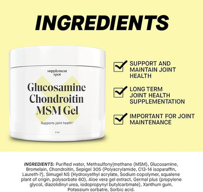 Glucosamine Chondroitin MSM Gel (4 oz) - with Glucosamine, Chondroitin, MSM & Bromelain to Support Joint Health– for Women & Men (90 Day Supply)