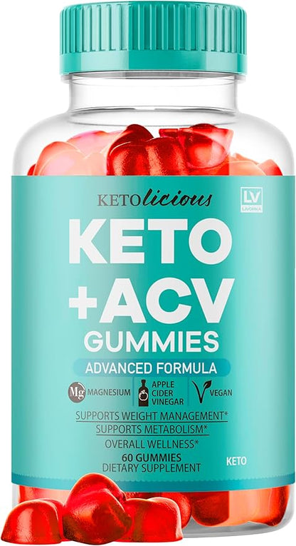 Ketolicious Keto ACV Gummies, Ketolicious Gummys Advanced Formula 1050MG, All Natural Premium Plus Apple Cider Vinegar Gummy Maximum Strength Gomitas Reviews, 60 Gummies for 1 Month