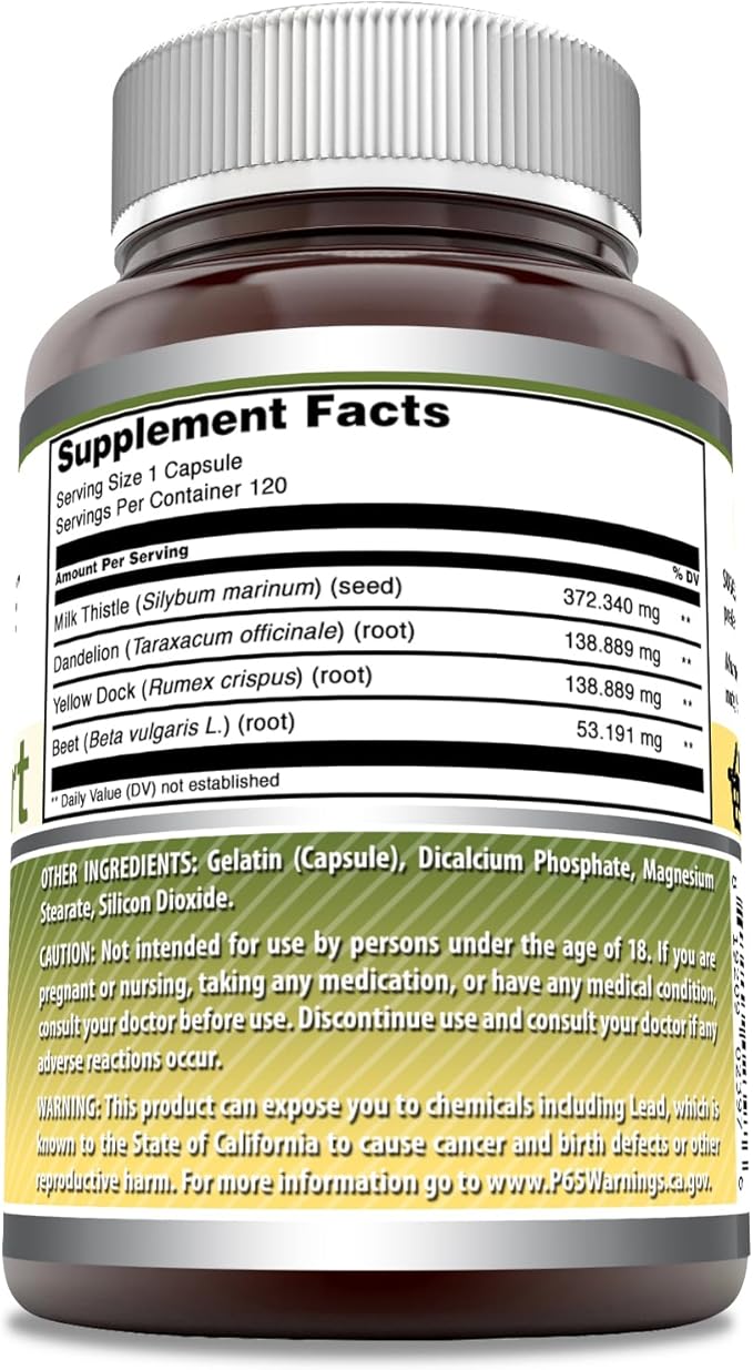 Amazing Formulas Liver Support | Natural Herbal Formula | Contains Milk Thistle, Dandelion Root, Yellow Dock Root & Beet Root | 120 Capsules | Non-GMO | Gluten-Free | Made in USA