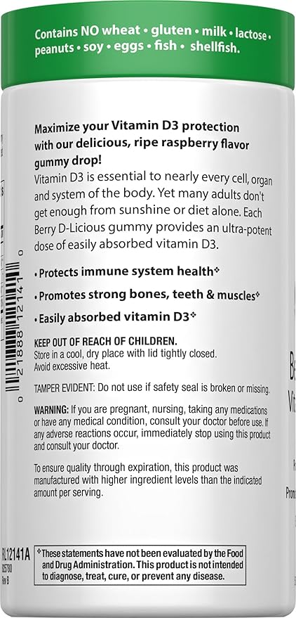 Rainbow Light - Berry D-Licious 2,500 IU Vitamin D3 Gummy - Ultra Potency Vitamin D Supplement Supports Bone and Muscle Strength, Calcium Absorption, and Circulatory Health; Gluten-Free - 50 Count