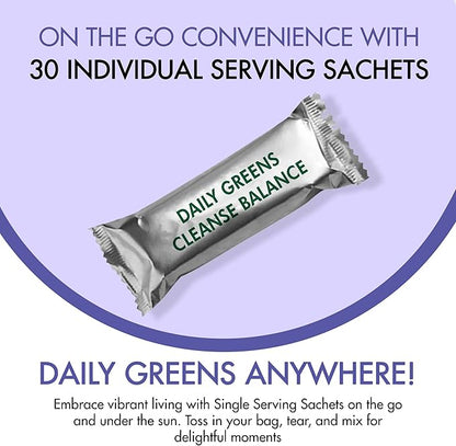 Organic Veda BeUslim Daily Greens Cleanse Balance with Ashwagandha, Spirulina - Super Greens Dietary Supplement - Promotes Digestion - 5gx30 Sachets