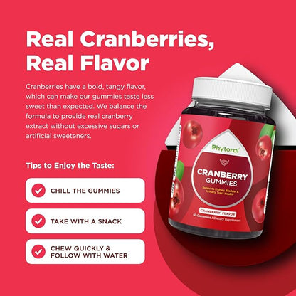 Phytoral Extra Strength Cranberry Gummies for Women - Delicious Potent Supplement and Men Bladder Kidney Urinary Tract Health Support Daily Vitamins (30 Servings)