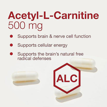 Protocol Acetyl- L-Carnitine 500mg - Energy Supplement, Nerve, and Brain Support - 100 Veg Caps