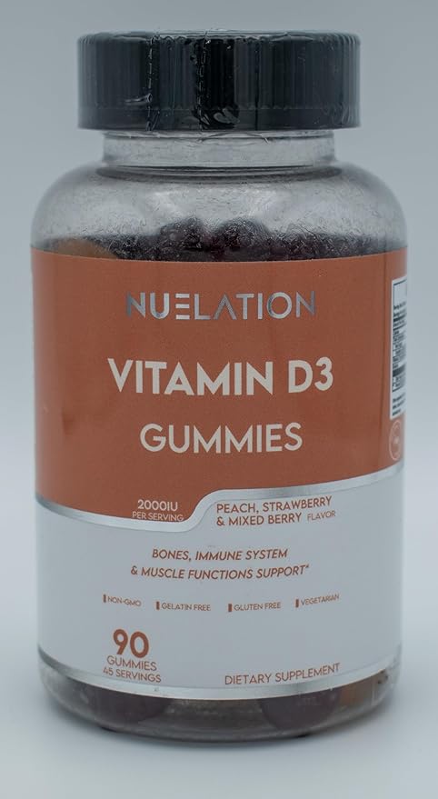 Vitamin D Gummies for Adults (Vitamin D3 2000 IU). Gelatin-Free, Gluten-Free & Non-GMO Vitamin D Gummy. Supports Bones, Muscles, and Immune System. 45 Day Supply. D3 Gummies for Adults