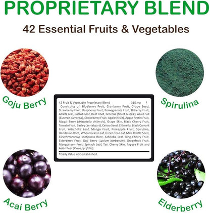 Vegan Multivitamins for Men & Women - Vitamins A , B Complex , C , D3 , Zinc , Magnesium , Spirulina , Antioxidants - Daily Multivitamin Mineral Supplement with Proprietary Fruit & Vegetable Blend