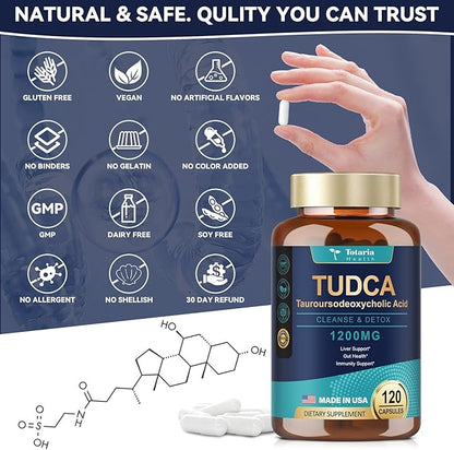 (Pack of 2 TUDCA Supplement 1200mg (Tauroursodeoxycholic Acid), 120 Capsules, Ultra Strength Pure TUDCA Bile Salts Liver Supplements, Liver and Gallbladder Cleanse & Repair, Vegan