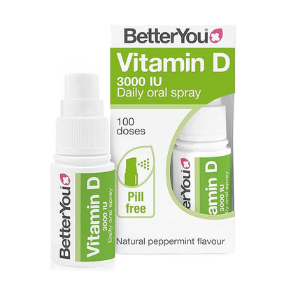 BetterYou D3000 Vitamin D Oral Spray - Convenient Alternative for Tablets - Promotes Strong Bones, Teeth and Immune System - Aids in Calcium Absorption - Natural Peppermint Flavor - 0.5 oz