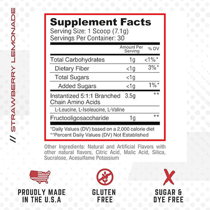 Purus Labs Everyday Amino BCAA Powder | Amino Acids for Muscle Hydration & Recovery | Sugar Free & Gluten Free | 30 Servings (Strawberry Lemonade)