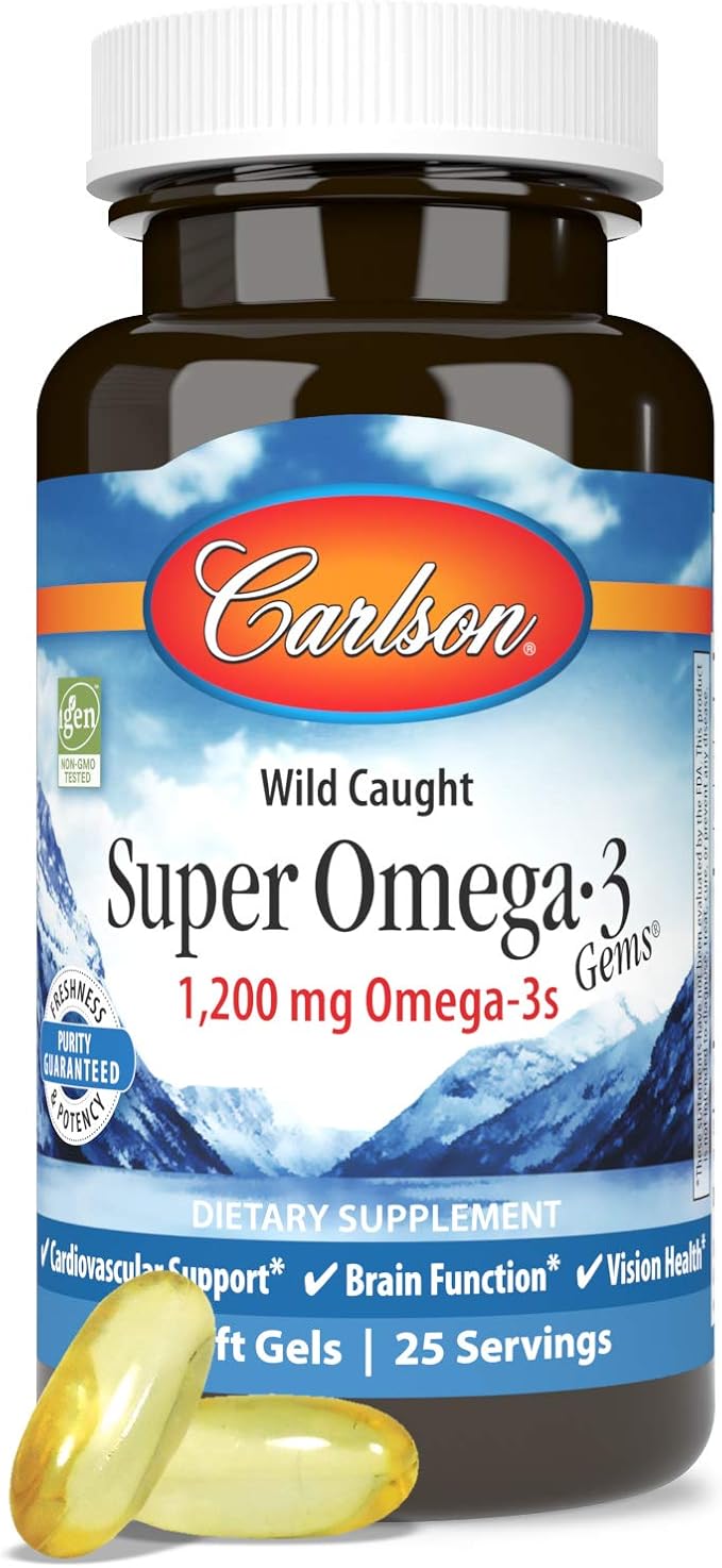 Carlson - Super Omega-3 Gems, 1200 mg Omega-3s, Wild Caught, Sustainably Sourced, 50 soft gels
