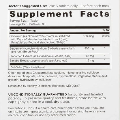 DOCTORS' PREFERRED GlucoGold with Berberine, Concentrated Cinnamon, Chromium, Banaba Leaf Extract (90 Tablets)