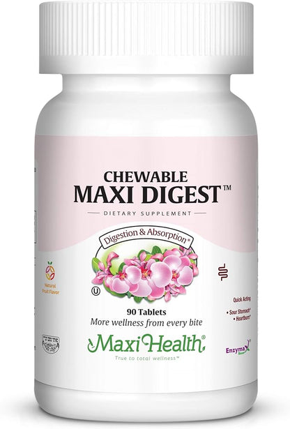 Maxi Health Chewable Digest - Natural Digestive Enzymes with Bromelain and Calcium- Quick-Acting - 90 Chewables - Kosher - Supports Healthy Digestion and Joint Comfort for Men & Women