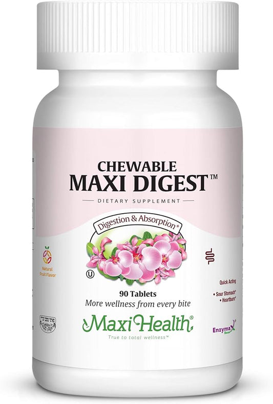 Maxi Health Chewable Digest - Natural Digestive Enzymes with Bromelain and Calcium- Quick-Acting - 90 Chewables - Kosher - Supports Healthy Digestion and Joint Comfort for Men & Women