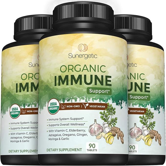 USDA Organic Immune Support Supplement – Organic Immune Health Supplement with Vitamin C, Elderberry, Astragalus, Oregano, Ginger, Moringa & Garlic – Organic Immune System Support - 90 Immune Tablets