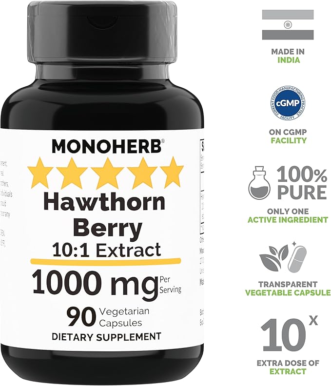 Hawthorn Berry Extract 1000 mg - 90 Vegetarian Capsules