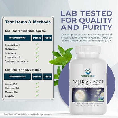 Nature's Lab Valerian Root 500mg Dietary Supplement – Helps Support Relaxation & Restful Sleep – 200 Capsules (3 Month Supply)