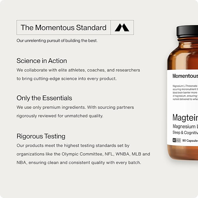 Momentous Magtein Magnesium L-Threonate 145mg - Magnesium Threonate Supplement for Cognitive Function & Rest Support, 30 Servings (Package May Vary)