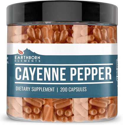 Earthborn Elements Cayenne Pepper & Slippery Elm Bundle (200 Capsules Each) Pure & Undiluted, No Additives