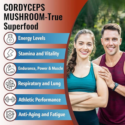 Cordyceps Mushroom Capsules - Immune & Energy Support Supplement with Cordyceps Militaris, Maca Root, Ginseng, Rhodiola, Mushroom Supplement for Endurance, Stamina, Athletic Performance, 60 Capsules