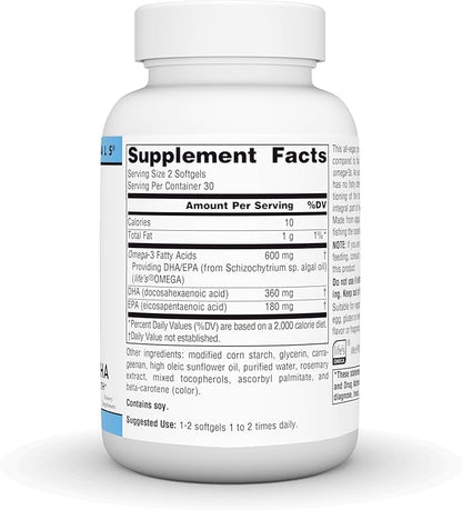 Source Naturals Vegan Omega-3s, Non-Fish EPA-DHA, for Heart and Brain Health Support* 300 mg - 60 Vegan Softfgels