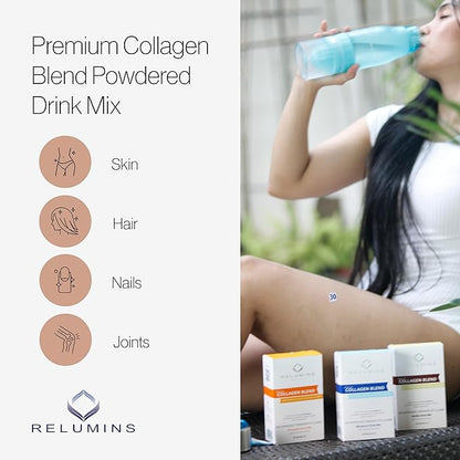 Relumins Marine Collagen Powder Drink Mix - Collagen Peptide with Glutathione, Green Tea, CoQ10, & Hyaluronic Acid Boosts Smooth Glowing Skin - 10 Powder Sachets x Pineapple Flavored