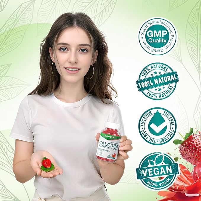 Calcium Magnesium Zinc Gummies with Vitamin D3 & K2 - High Potency Enhanced Absorption -120 Strawberry Gummies Flavored