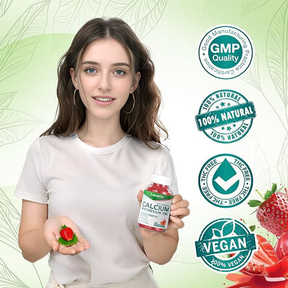 Calcium Magnesium Zinc Gummies with Vitamin D3 & K2 - High Potency Enhanced Absorption -120 Strawberry Gummies Flavored