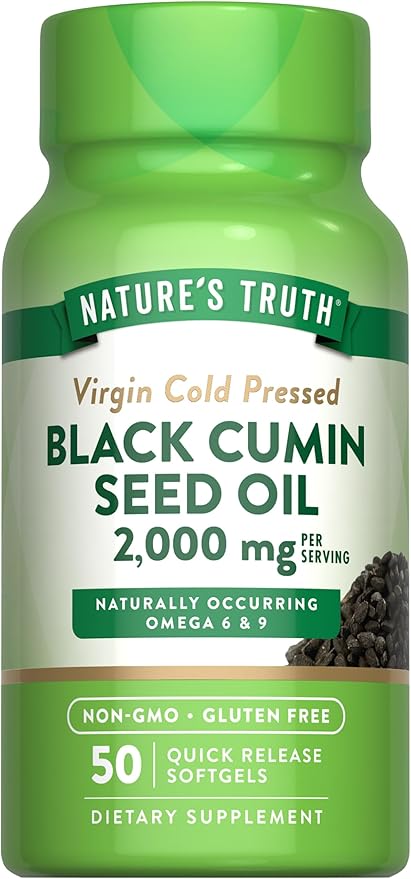 Nature's Truth Black Cumin Seed Oil 2000 mg | 50 Softgels | Cold Pressed Pills | Non-GMO, Gluten Free