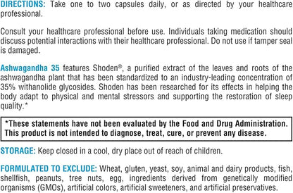 XYMOGEN Ashwagandha 35 - Patented, Purified Ashwagandha Root + Leaf Extract (35% Withanolide Glycosides) - Supports Healthy Stress Response, Relaxation and Quality Nighttime Rest (60 Capsules)
