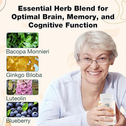 Memory Focus Supplement - Brain Support with Omega-3, Bacopa and Plasmalogens for Enhanced Cognitive Function - Concentration and Memory - Non-GMO, 60 Softgels