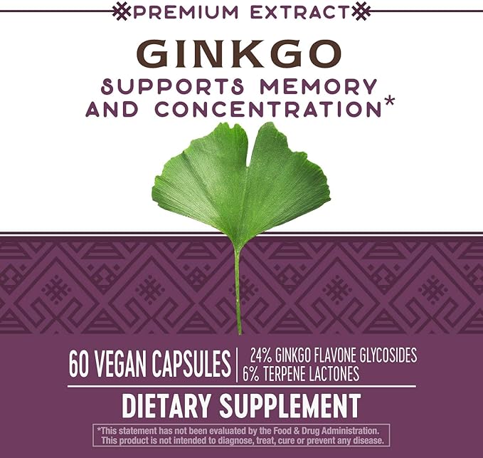 Nature's Way Ginkgo Premium Extract, Supports Memory & Concentration*, 120 mg Ginkgo Biloba Extract per 2-Capsule Serving, with Gotu Kola, Vegan, No Gluten, 60 Capsules (Packaging May Vary)