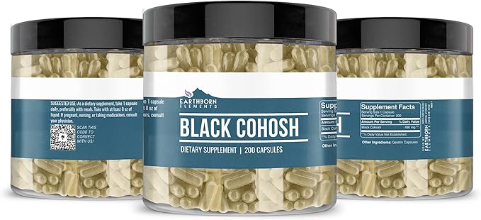Earthborn Elements Black Cohosh 200 Capsules, Pure & Undiluted, No Additives