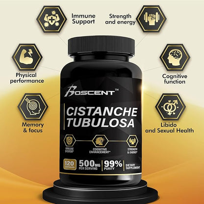 Premium Cistanche Tubulosa Extract 500mg (120 Capsules) - 50% Echinacosides,10% Acteosides - Natural Nootropic for Stamina, Immunity and Memory - No Fillers, Hormone Balance - Strength Booster for Men