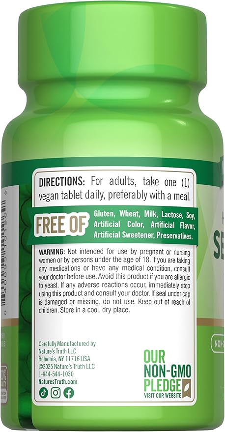 Nature's Truth Selenium 200mcg | 100 Tablets | High Potency | Vegan, Non-GMO & Gluten Free Supplement