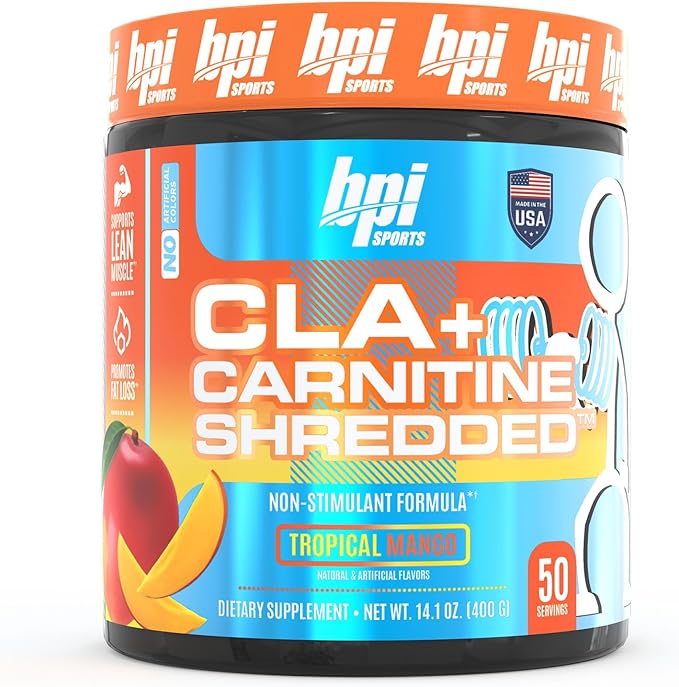BPI Sports CLA + Carnitine Shredded Supports Lean Muscle & Promotes Fat Loss - Tropical Mango (14.1 oz. / 50 Servings)