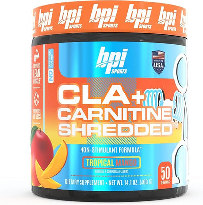 BPI Sports CLA + Carnitine Shredded Supports Lean Muscle & Promotes Fat Loss - Tropical Mango (14.1 oz. / 50 Servings)
