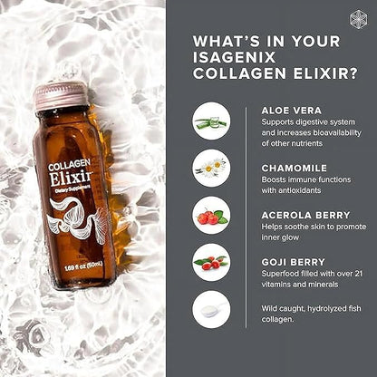 Collagen Elixir - Collagen Drink with Marine Collagen Peptides to Support a Youthful Appearance with Vitamin C, Zinc & Biotin - 1.69 fl oz - 10ct