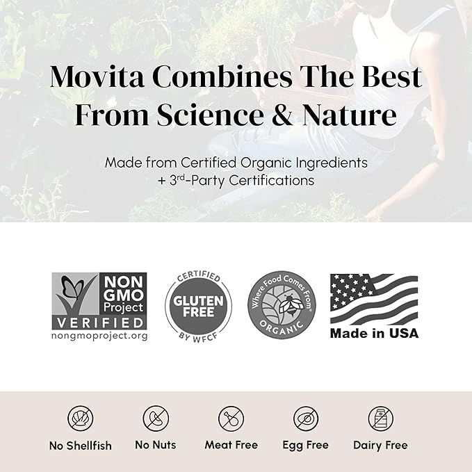 Movita Certified Organic Vitamin D3 2500IU – Supports Energy, Immune Health & Bone Strength – Fermented Whole Foods, Organic, Vegan, Gluten-Free, Non-GMO – 30-Day Supply (Eco-Friendly Pouch)