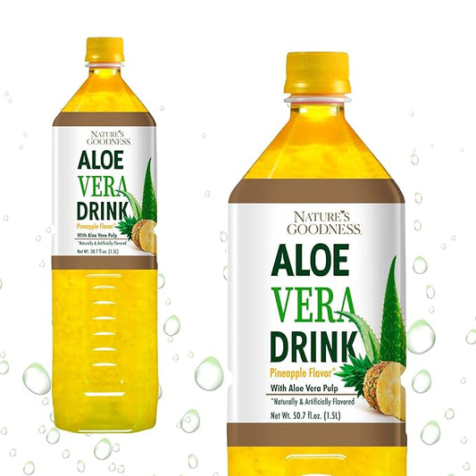 Nature's Goodness Aloe Vera Drink with Pulp Pineapple Flavor - 50.7 Fl Oz (1.5 L) - Refreshing Beverage with Real Aloe Vera Juice
