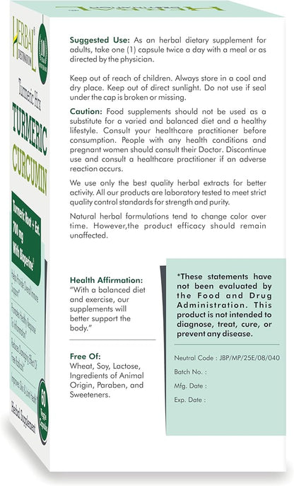 Turmeric Supplement Hrx- Immune Supplement, Metabolism Booster Joint Support Supplement with Turmeric Curcumin, Boswellia, Curcuma & Black Pepper Extract - 60 Capsules