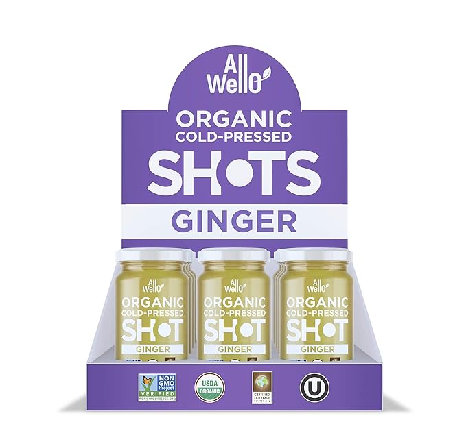 AllWellO Cold-Pressed Ginger Shot, 60 mL, USDA Organic Booster with Natural (6 Pack)