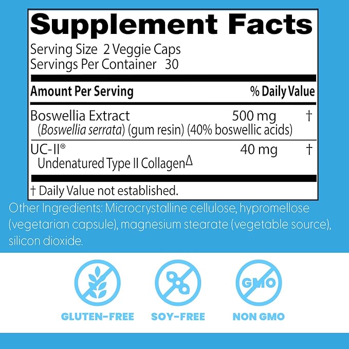 Doctor's Best BioAvailable Boswellia + UC-II, Supports Joint Health, Non-GMO, Gluten Free, Soy Free 60 Veggie Caps