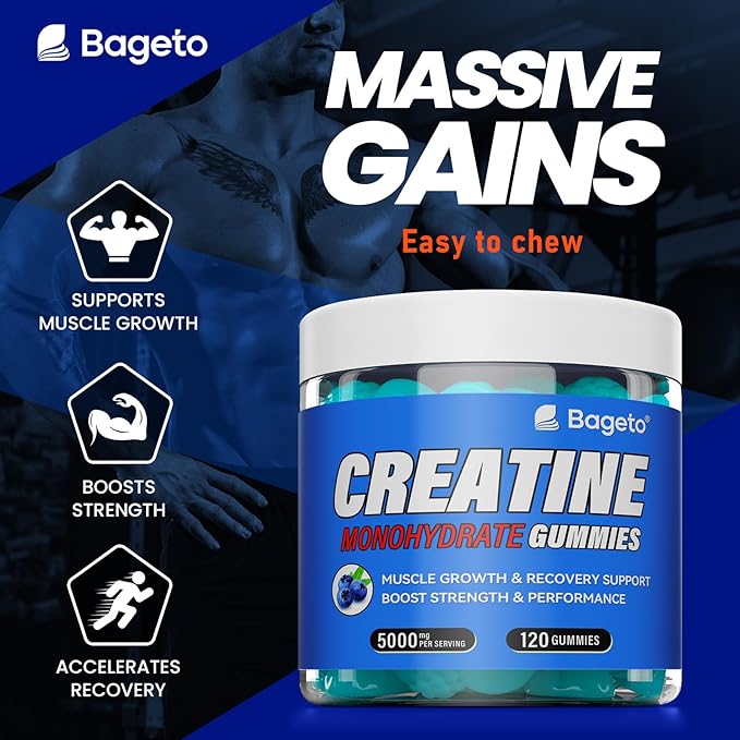 Creatine Monohydrate Gummies 5000mg for Men & Women, Gomitas de Creatina 5g Creatine Monohydrate, 0g Sugar Chewables Creatine Pre-Work Out for Muscle Strength, Vegan,120 Count, Blueberry Flavor