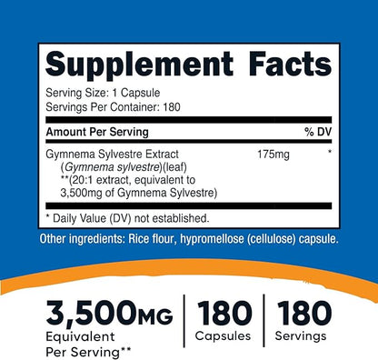 Nutricost Gymnema Sylvestre 3,500mg (20:1 Extract) from 175mg, 180 Capsules - Non-GMO, Gluten Free, and Vegetarian Friendly