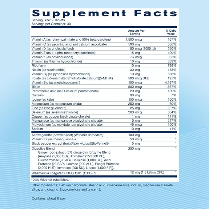 Daily GLP-1 Nutritional Support Supplement, Essential Vitamins and Minerals, Support for Gut Health, Stress and Cellular Energy – 60 Tablets
