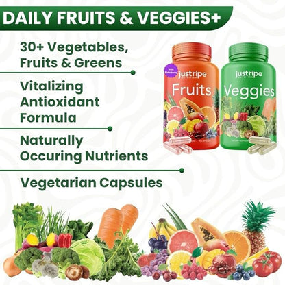 Fruits and Veggies Supplement - 90 Fruit and 90 Vegetable Capsules - 100% Whole Natural Superfood - Filled with Vitamins and Minerals - Supports Energy Levels (2 Pack)