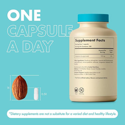 Magnesium Glycinate 500mg - 3 Month Supply - High Strength 100 Easy Swallow Capsules - Pure Magnesium Glycinate Supplement - Magnesium Supplements - Vegan & Gluten Free - Sleep Aid - Made in UK