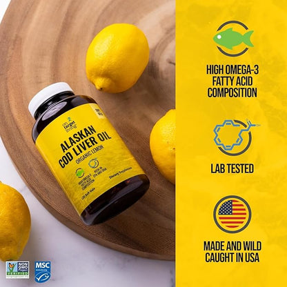On Target Living Alaskan Cod Liver Oil 120 Soft Gels | Line Caught in The USA | Naturally Occurring Vitamin D | Rich in Omega 3 DHA/EPA